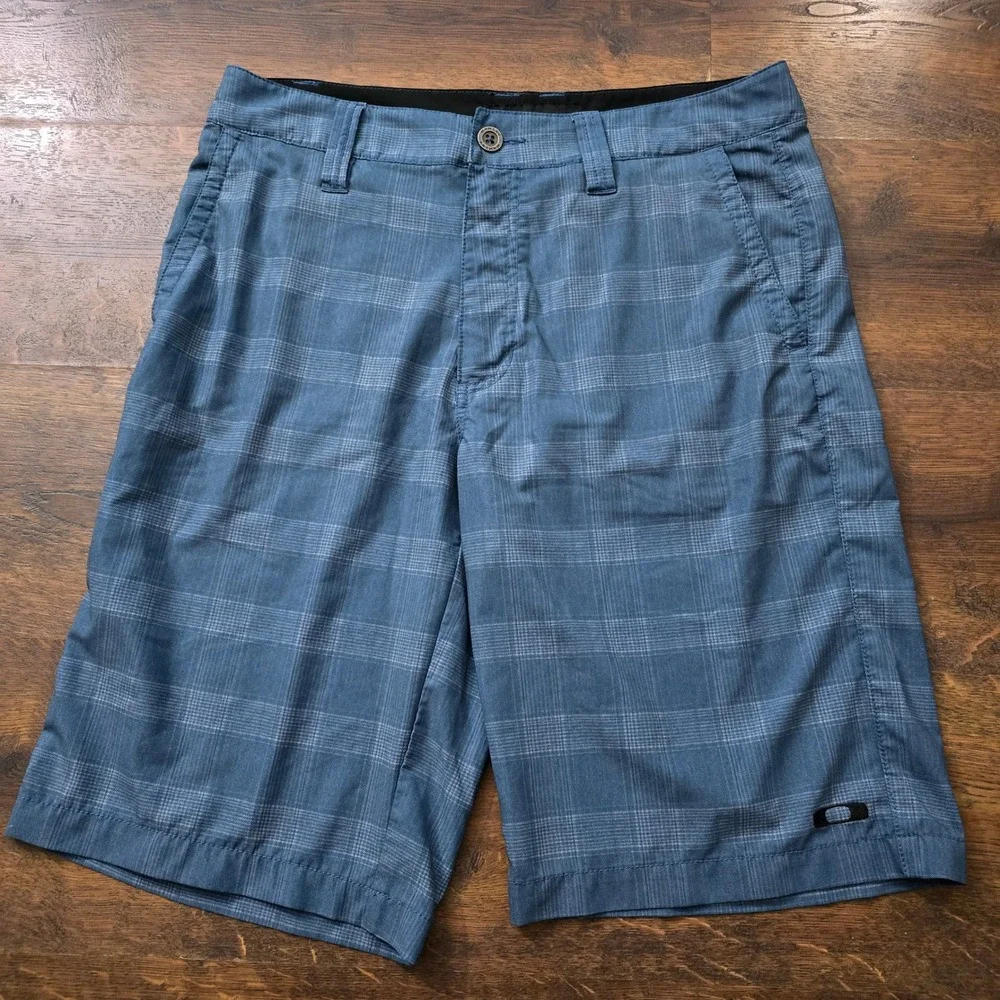 Oakley Mens Blue Plaid Hybrid Walk Shorts Size 32 Boardshorts Casual Golf Surf